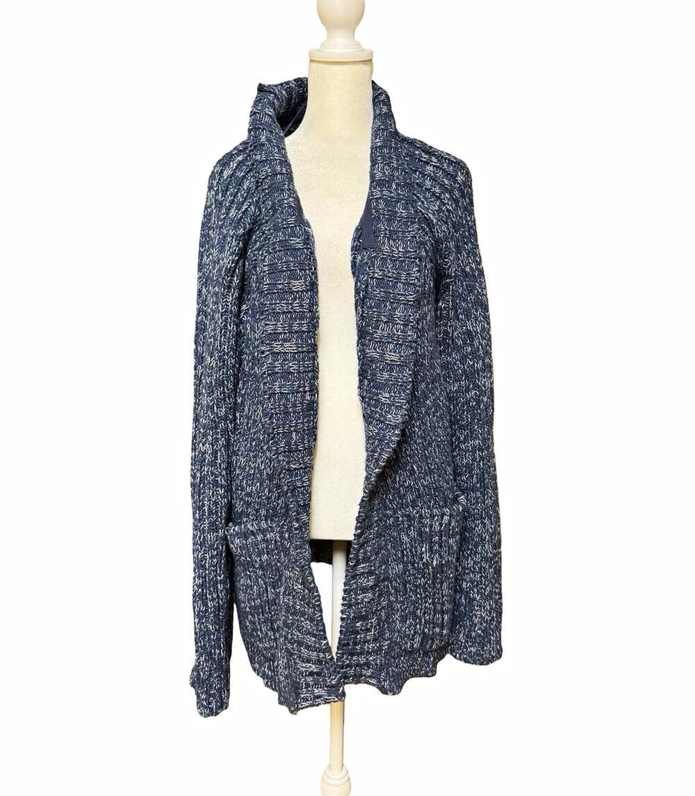 Free People Blue Marled Knit Open Front Cardigan Sweater Long Sleeve Womens M